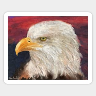 A Bald Eagle with Red and Blue Background Sticker